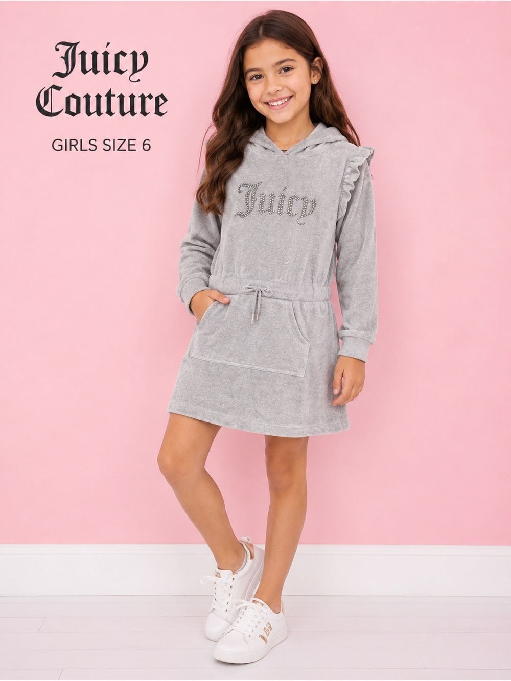 Juicy Couture girls Velour Hooded Dress Gray Heather size 6
